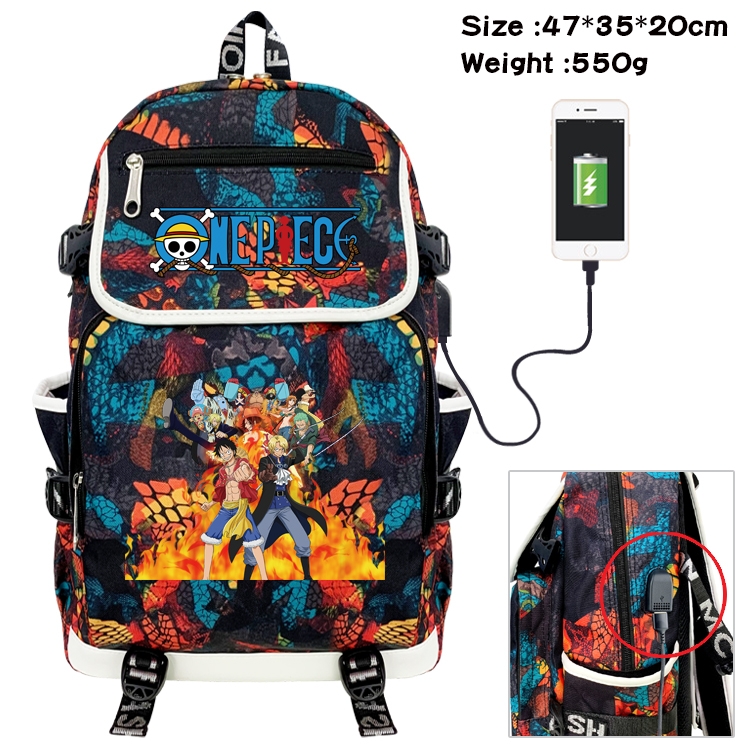 One Piece Anime Camouflage Flip Data Cable Backpack School Bag 47x35x20cm