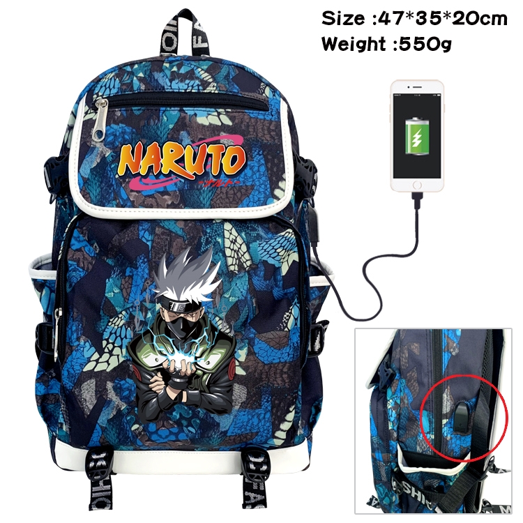 Naruto Anime Camouflage Flip Data Cable Backpack School Bag 47x35x20cm