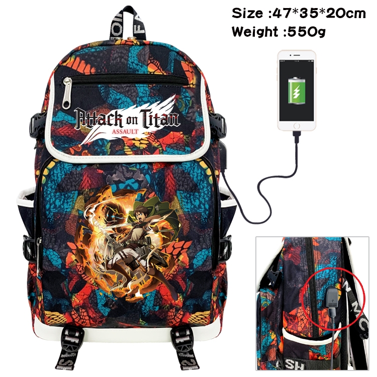 Shingeki no Kyojin Anime Camouflage Flip Data Cable Backpack School Bag 47x35x20cm