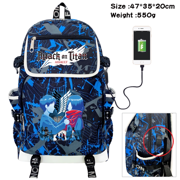 Shingeki no Kyojin Anime Camouflage Flip Data Cable Backpack School Bag 47x35x20cm