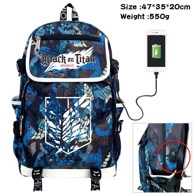 Shingeki no Kyojin Anime Camouflage Flip Data Cable Backpack School Bag 47x35x20cm