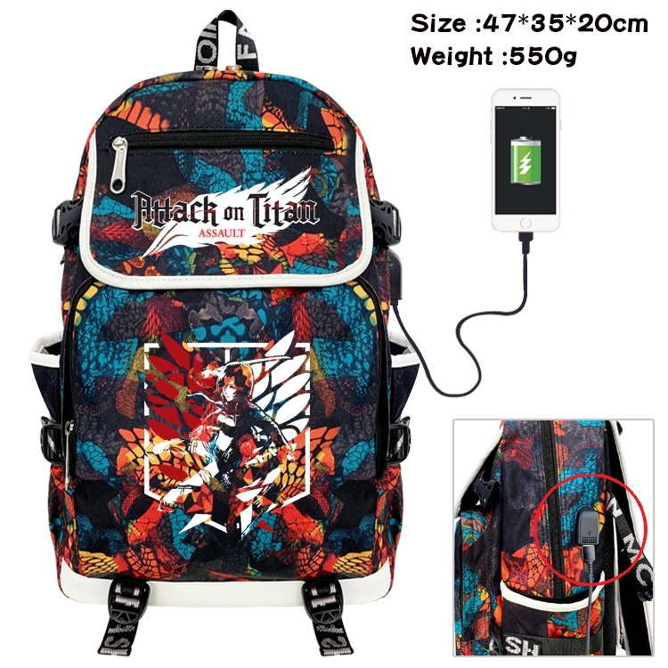Shingeki no Kyojin Anime Camouflage Flip Data Cable Backpack School Bag 47x35x20cm