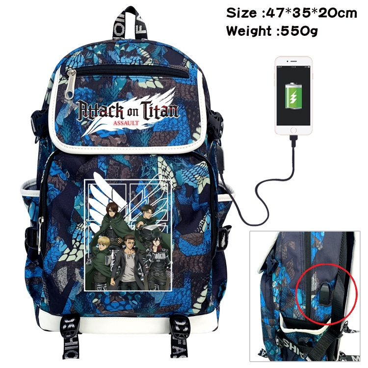 Shingeki no Kyojin Anime Camouflage Flip Data Cable Backpack School Bag 47x35x20cm