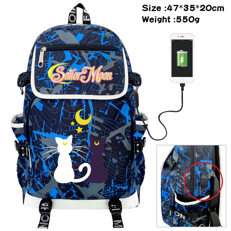 sailormoon Anime Camouflage Flip Data Cable Backpack School Bag 47x35x20cm