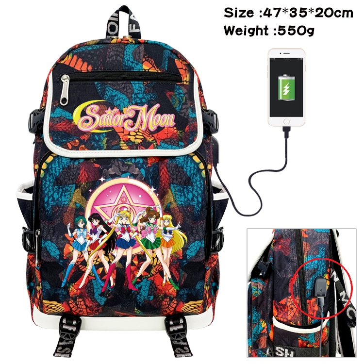 sailormoon Anime Camouflage Flip Data Cable Backpack School Bag 47x35x20cm