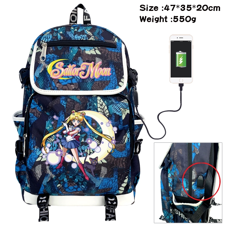 sailormoon Anime Camouflage Flip Data Cable Backpack School Bag 47x35x20cm