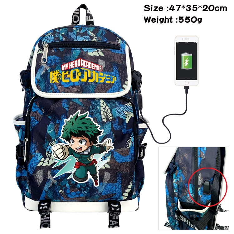 My Hero Academia Anime Camouflage Flip Data Cable Backpack School Bag 47x35x20cm