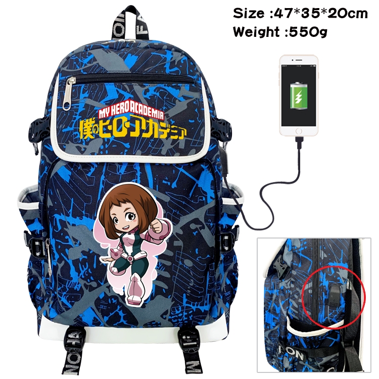 My Hero Academia Anime Camouflage Flip Data Cable Backpack School Bag 47x35x20cm