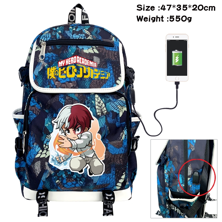 My Hero Academia Anime Camouflage Flip Data Cable Backpack School Bag 47x35x20cm