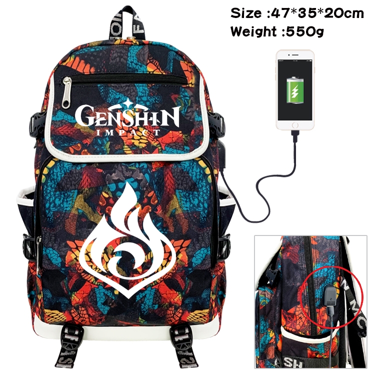 Genshin Impact Anime Camouflage Flip Data Cable Backpack School Bag 47x35x20cm