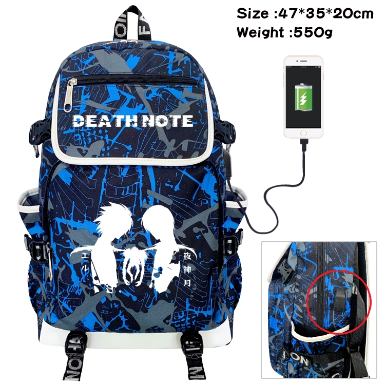 Death note Anime Camouflage Flip Data Cable Backpack School Bag 47x35x20cm