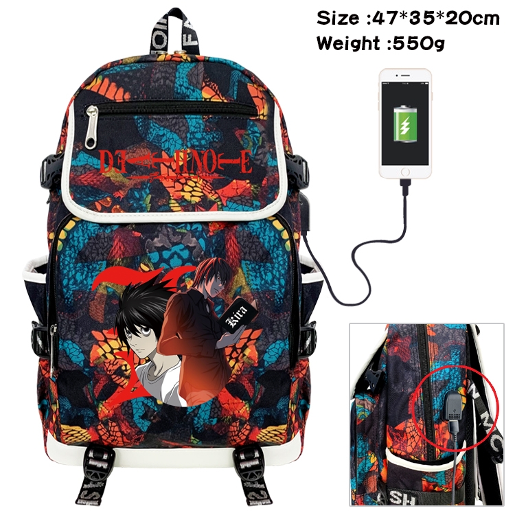 Death note Anime Camouflage Flip Data Cable Backpack School Bag 47x35x20cm