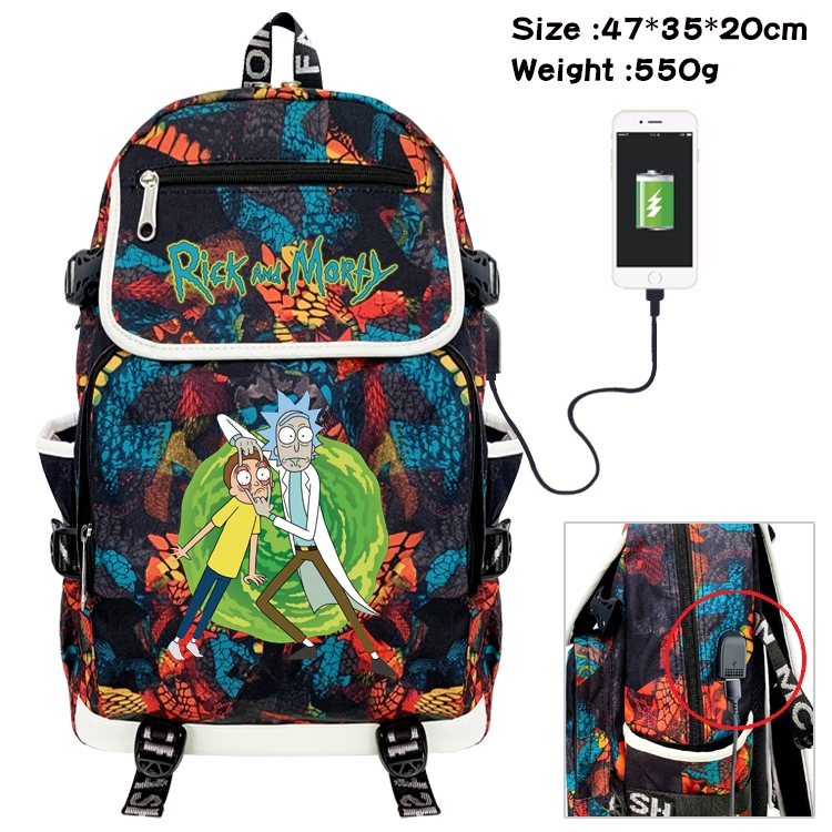 Rick and Morty Anime Camouflage Flip Data Cable Backpack School Bag 47x35x20cm