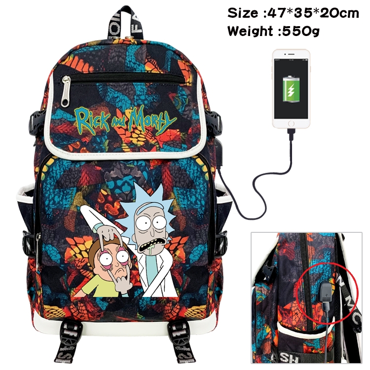 Rick and Morty Anime Camouflage Flip Data Cable Backpack School Bag 47x35x20cm