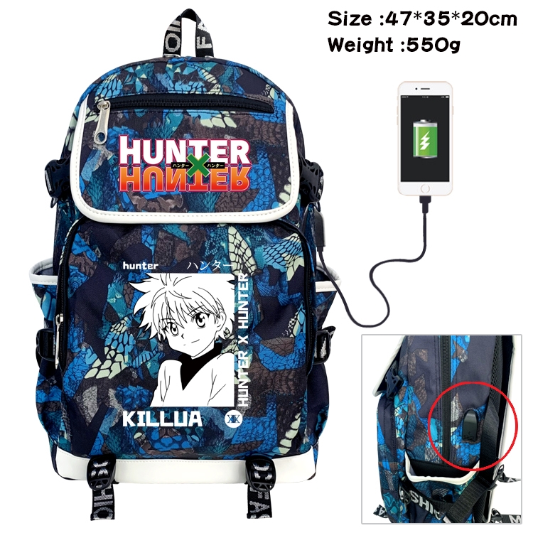 HunterXHunter  Anime Camouflage Flip Data Cable Backpack School Bag 47x35x20cm