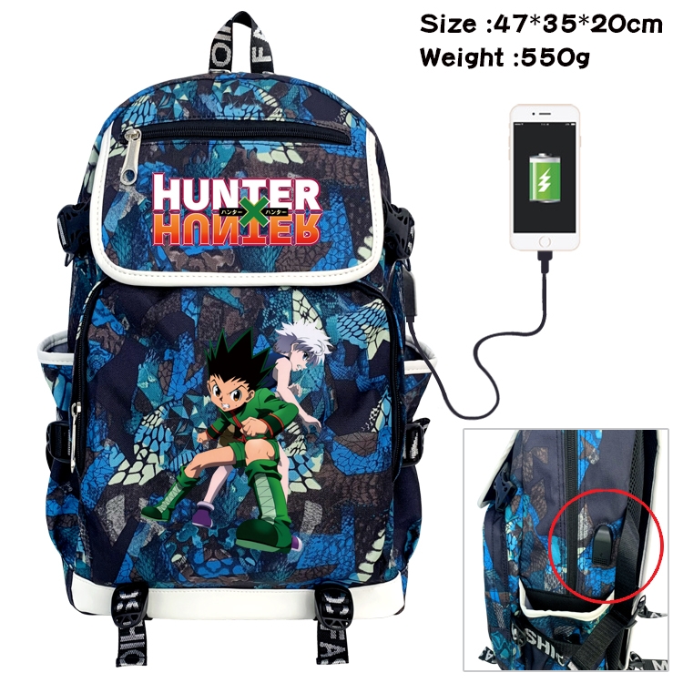 HunterXHunter  Anime Camouflage Flip Data Cable Backpack School Bag 47x35x20cm