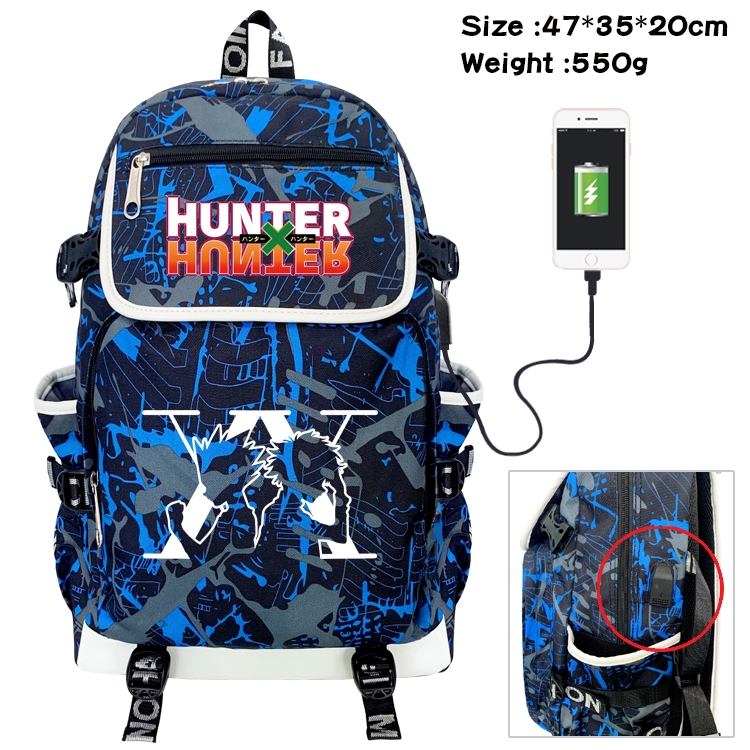 HunterXHunter  Anime Camouflage Flip Data Cable Backpack School Bag 47x35x20cm