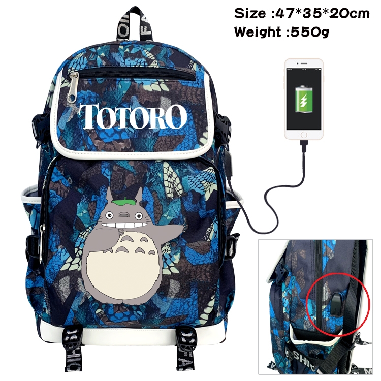 TOTORO Anime Camouflage Flip Data Cable Backpack School Bag 47x35x20cm