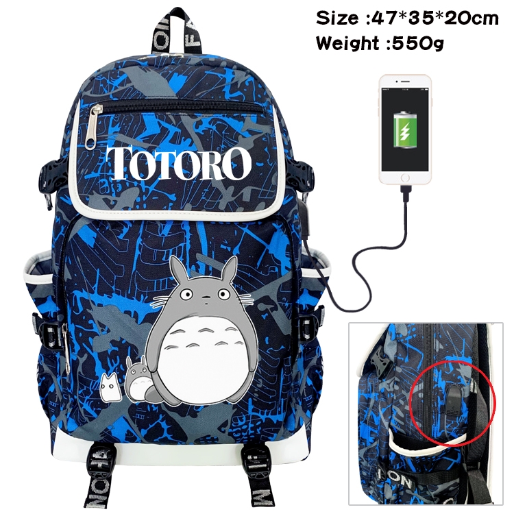 TOTORO Anime Camouflage Flip Data Cable Backpack School Bag 47x35x20cm
