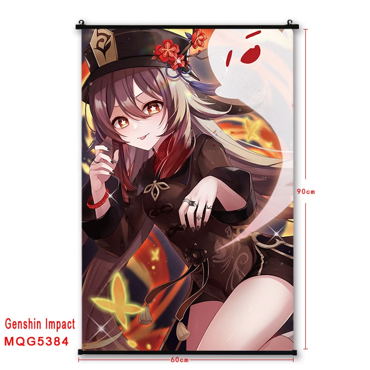 Genshin Impact black Plastic rod Cloth painting Wall Scroll 60X90CM  MQG-5384