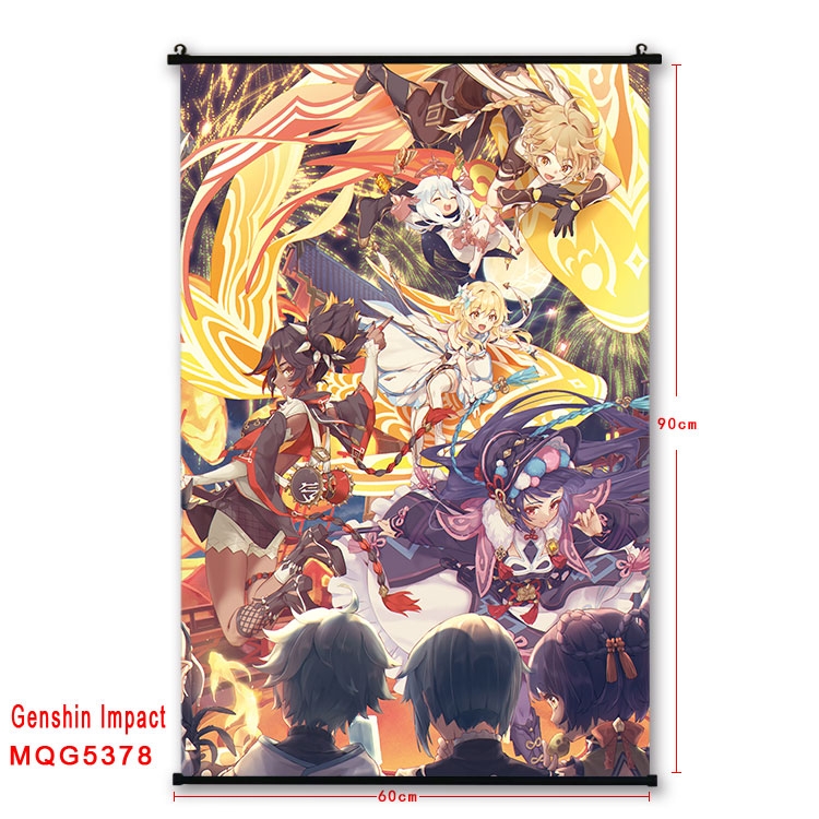 Genshin Impact black Plastic rod Cloth painting Wall Scroll 60X90CM   MQG-5378