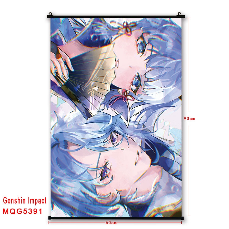 Genshin Impact black Plastic rod Cloth painting Wall Scroll 60X90CM  MQG-5391