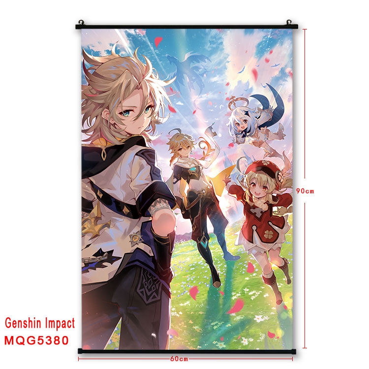 Genshin Impact black Plastic rod Cloth painting Wall Scroll 60X90CM MQG-5380