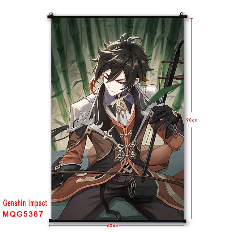 Genshin Impact black Plastic rod Cloth painting Wall Scroll 60X90CM  MQG-5387