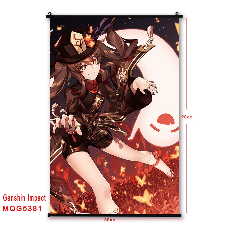 Genshin Impact black Plastic rod Cloth painting Wall Scroll 60X90CM  MQG-5381