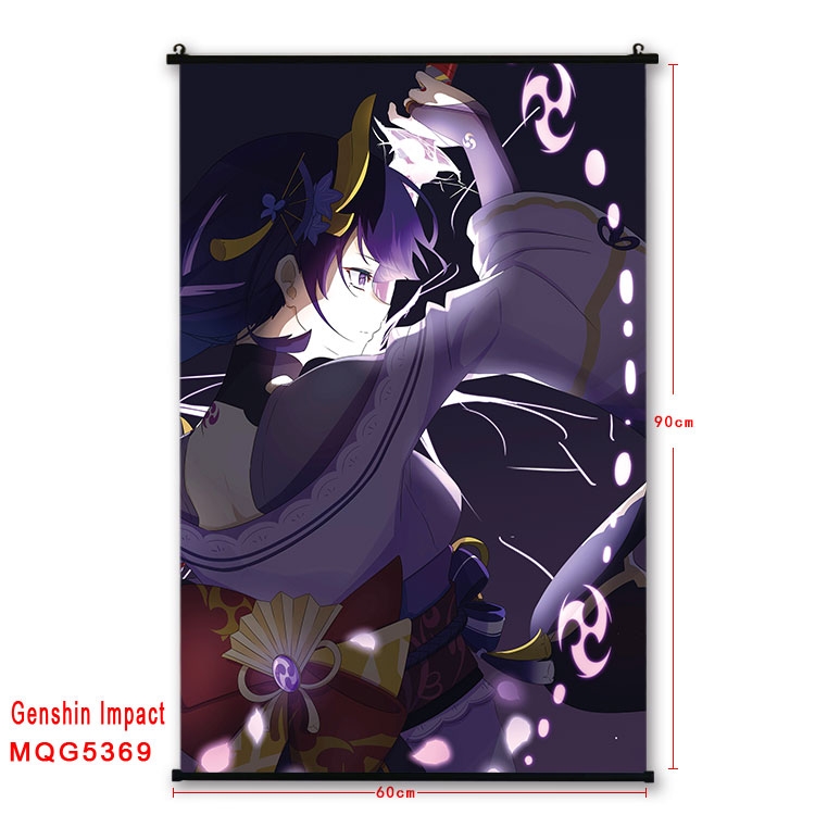 Genshin Impact black Plastic rod Cloth painting Wall Scroll 60X90CM MQG-5369