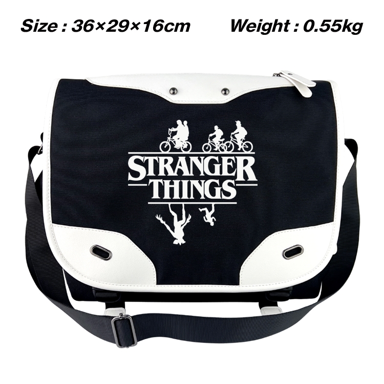 Stranger Things  Black and white anime waterproof nylon shoulder messenger bag schoolbag 36X29X16CM