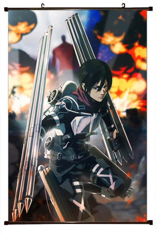 Shingeki no Kyojin Anime black Plastic rod Cloth painting Wall Scroll 60X90CM  J12-334