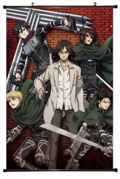 Shingeki no Kyojin Anime black Plastic rod Cloth painting Wall Scroll 60X90CM   J12-303