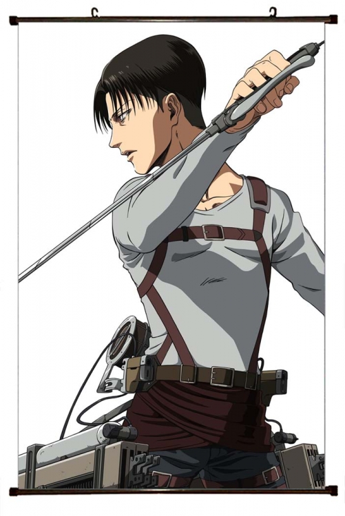 Shingeki no Kyojin Anime black Plastic rod Cloth painting Wall Scroll 60X90CM J12-357