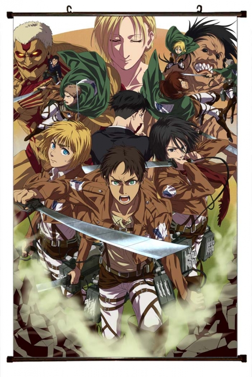 Shingeki no Kyojin Anime black Plastic rod Cloth painting Wall Scroll 60X90CM  J12-340