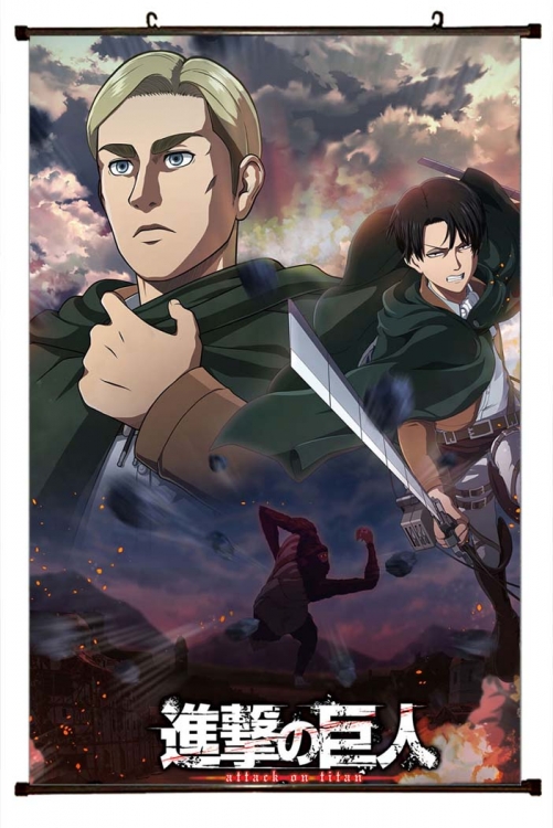 Shingeki no Kyojin Anime black Plastic rod Cloth painting Wall Scroll 60X90CM  J12-333