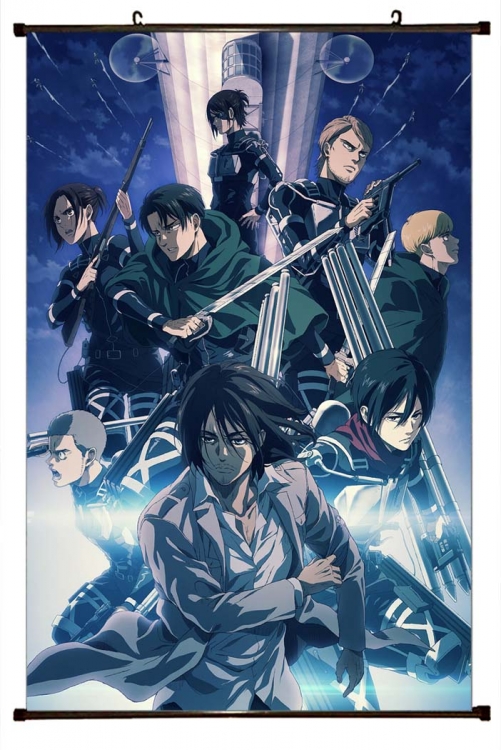 Shingeki no Kyojin Anime black Plastic rod Cloth painting Wall Scroll 60X90CM   J12-325