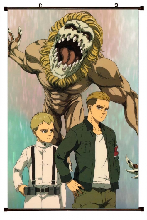 Shingeki no Kyojin Anime black Plastic rod Cloth painting Wall Scroll 60X90CM  J12-329