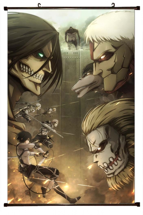 Shingeki no Kyojin Anime black Plastic rod Cloth painting Wall Scroll 60X90CM  J12-339