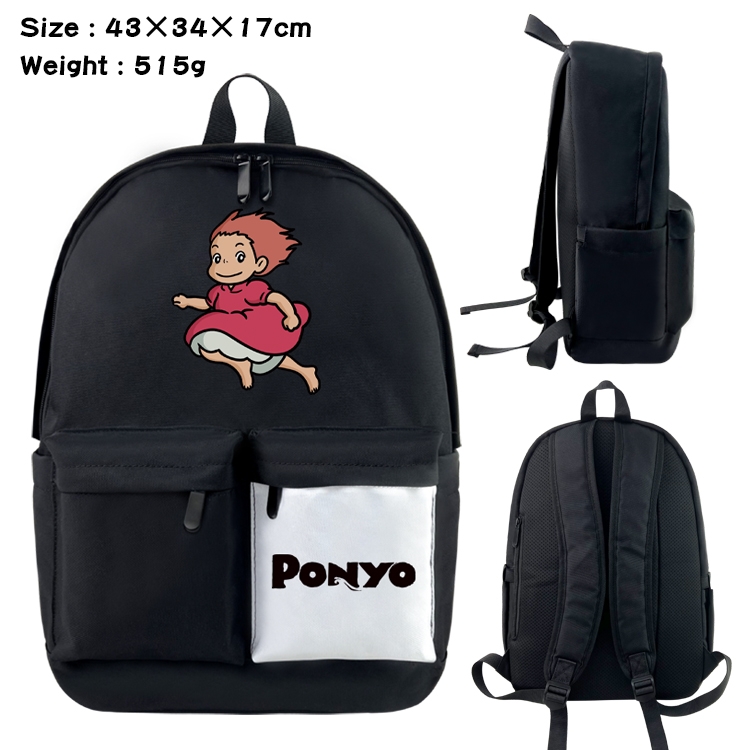 Goldfish on the cliff Anime Black and White Double Spell Waterproof Nylon Backpack School Bag 43x34x17cm