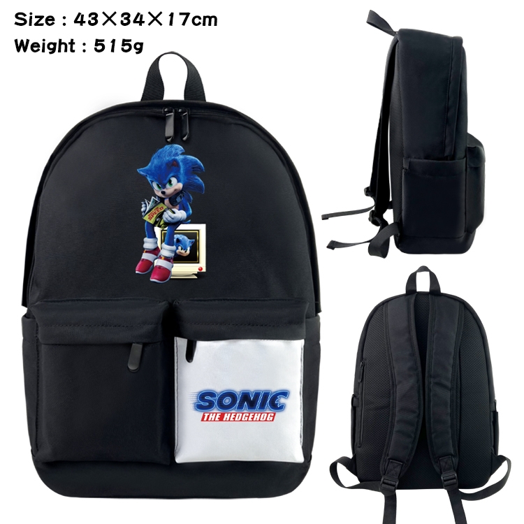 Sonic The Hedgehog  Anime Black and White Double Spell Waterproof Backpack School Bag 43x34x17cm