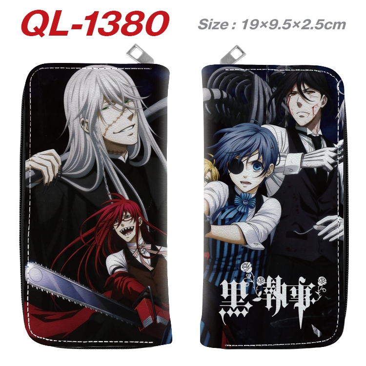 Kuroshitsuji Anime pu leather long zipper wallet 19X9.5X2.5CM