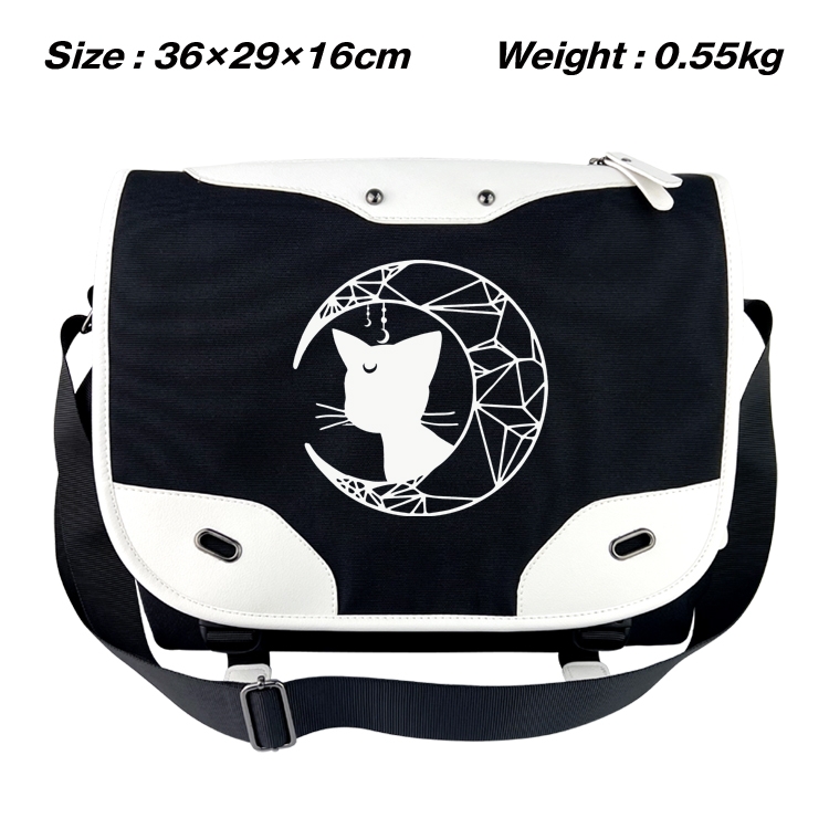 sailormoon Black and white anime waterproof nylon shoulder messenger bag schoolbag 36X29X16CM