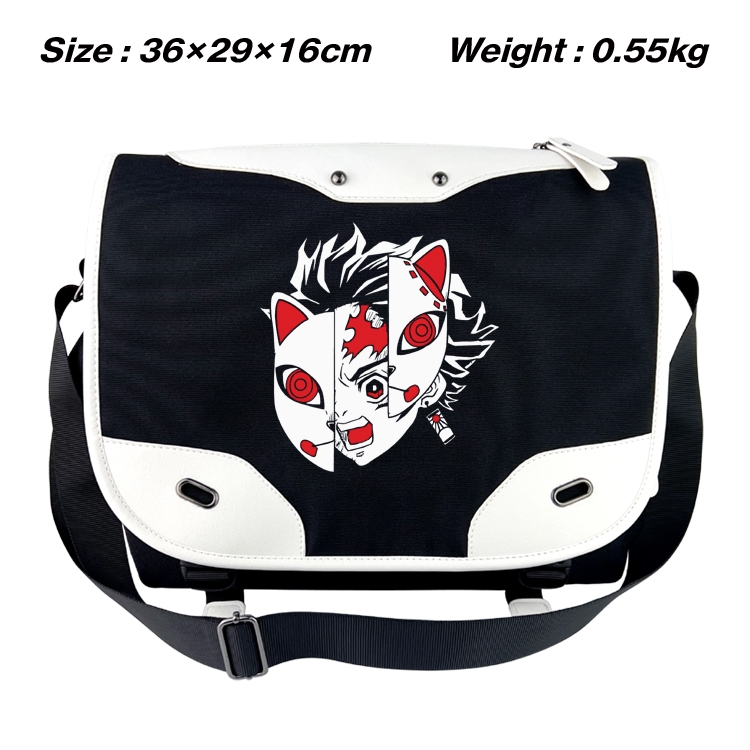 Demon Slayer Kimets Black and white anime waterproof nylon shoulder messenger bag schoolbag 36X29X16CM