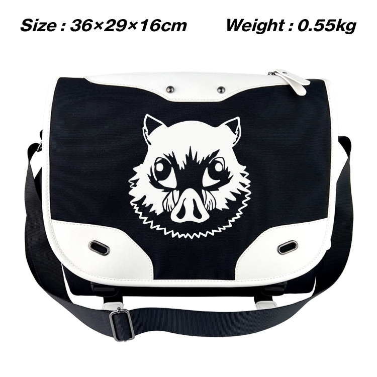 Demon Slayer Kimets Black and white anime waterproof nylon shoulder messenger bag schoolbag 36X29X16CM