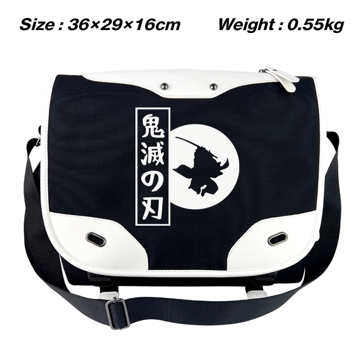 Demon Slayer Kimets Black and white anime waterproof nylon shoulder messenger bag schoolbag 36X29X16CM