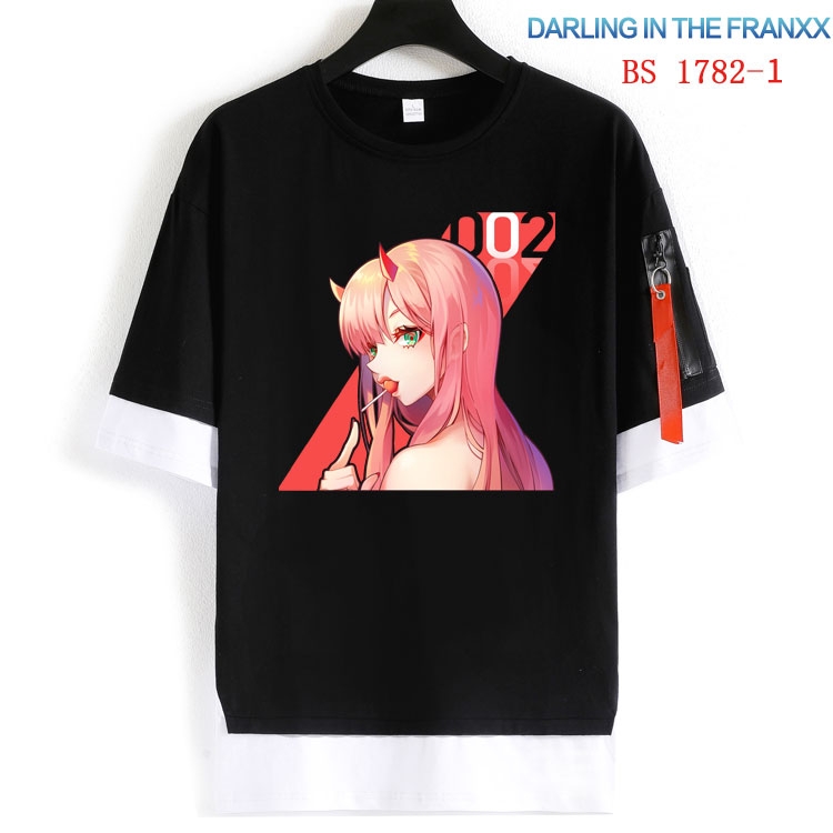 DARLING in the FRANX  Cotton Crew Neck Fake Two-Piece Short Sleeve T-Shirt from S to 4XL  HM-1782-1