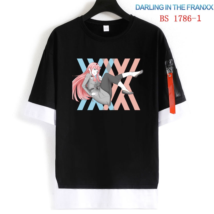 DARLING in the FRANX  Cotton Crew Neck Fake Two-Piece Short Sleeve T-Shirt from S to 4XL   HM-1786-1