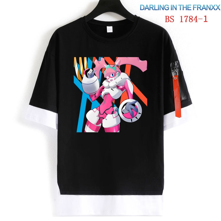 DARLING in the FRANX  Cotton Crew Neck Fake Two-Piece Short Sleeve T-Shirt from S to 4XL  HM-1784-1