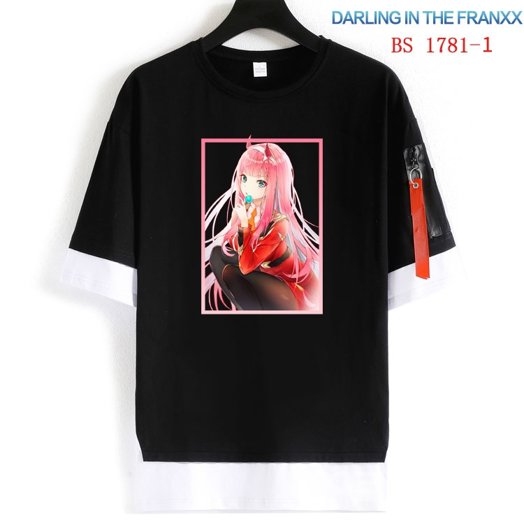 DARLING in the FRANX  Cotton Crew Neck Fake Two-Piece Short Sleeve T-Shirt from S to 4XL  HM-1781-1